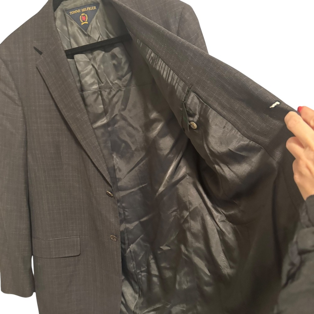 Tommy Hilfiger Mens 44R Dark Gray Brown Black‎ Plaid Jacket Blazer Dress Coat - Picture 9 of 9